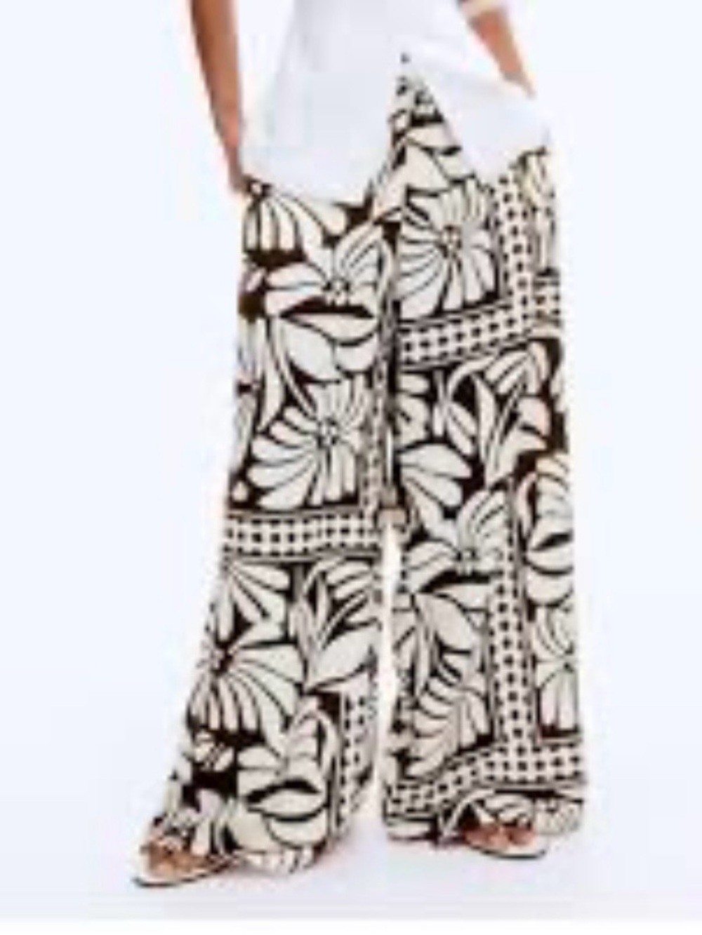 H&M Black & White Wide-Leg Floral Palazzo Pants